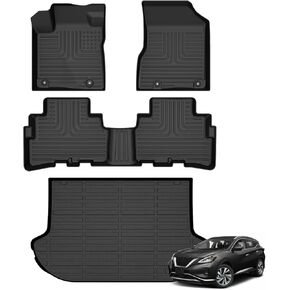 Floor Mats & Cargo Liner for Nissan Murano 2024-2017.5 All Weather Automotive TPE Liners Set Anti-Slip Waterproof Floor Liners Accessories (Car Mats+Trunk Mat) Black