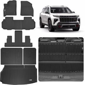 Floor Mats & Cargo Liner for All-New 2024 Chevrolet Traverse 2nd Row Bucket Seat,1st & 2nd & 3rd Row with Trunk mat Full Set,TPE All Weather Rubber Car Floor Liners