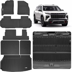 Floor Mats & Cargo Liner for All-New 2024 Chevrolet Traverse 2nd Row Bucket Seat,1st & 2nd & 3rd Row with Trunk mat Full Set,TPE All Weather Rubber Car Floor Liners