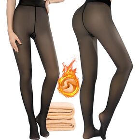 Fleece Lined Tights for Women, Thick Winter Thermal Translucent Tights Leggings, Warm Plus Size Faux Transparent Pantyhose