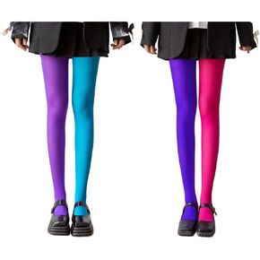 Ximimark 2 pcs Vibrant Two-Tone Footed Pantyhose - Comfy Elastic Waist - Perfect for Carnaval & Festive Outfits