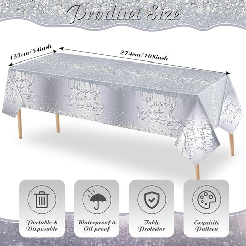3 Pcs Purple Happy Birthday Tablecloths Plastic Birthday Tablecloths 54 x 108 Inches Glitter Silver Disposable Table Covers Party Decorations for Women Birthday Party Supplies in Saudi Arabia