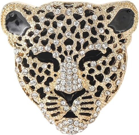 Rheinstone Leopard Brooch Vintage Black Enamel Spotted Leopard Head Brooch Pin Gold Silver Black Leopard Brooch Trendy Clothing Hat Bag Accessories Christmas Birthday Party Jewelry in Kuwait
