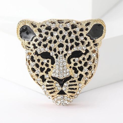 Rheinstone Leopard Brooch Vintage Black Enamel Spotted Leopard Head Brooch Pin Gold Silver Black Leopard Brooch Trendy Clothing Hat Bag Accessories Christmas Birthday Party Jewelry in Kuwait