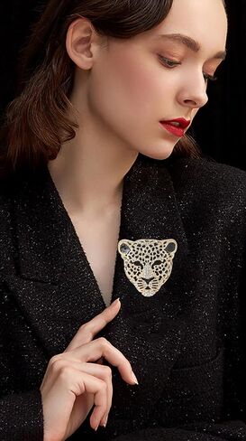 Rheinstone Leopard Brooch Vintage Black Enamel Spotted Leopard Head Brooch Pin Gold Silver Black Leopard Brooch Trendy Clothing Hat Bag Accessories Christmas Birthday Party Jewelry in Kuwait