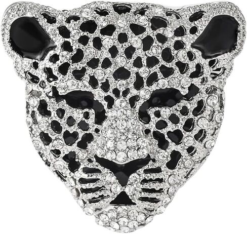 Rheinstone Leopard Brooch Vintage Black Enamel Spotted Leopard Head Brooch Pin Gold Silver Black Leopard Brooch Trendy Clothing Hat Bag Accessories Christmas Birthday Party Jewelry in Kuwait