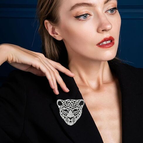 Rheinstone Leopard Brooch Vintage Black Enamel Spotted Leopard Head Brooch Pin Gold Silver Black Leopard Brooch Trendy Clothing Hat Bag Accessories Christmas Birthday Party Jewelry in Kuwait