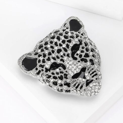 Rheinstone Leopard Brooch Vintage Black Enamel Spotted Leopard Head Brooch Pin Gold Silver Black Leopard Brooch Trendy Clothing Hat Bag Accessories Christmas Birthday Party Jewelry in Kuwait
