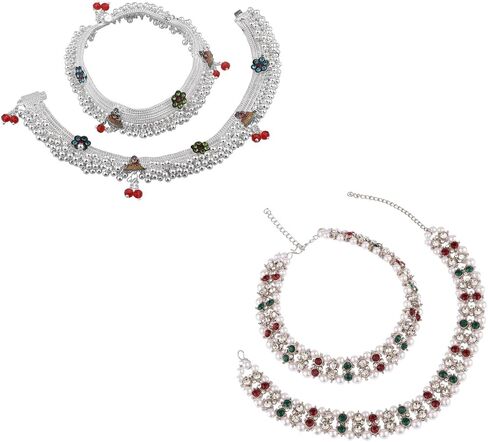 Efulgenz Silver Tone Indian Jewelry Anklets for Women Indian Bollywood Faux Pearl Crystal Wedding Bridal Indian Payal Anklet Set for Women Indian Ankle Bracelets in Saudi Arabia