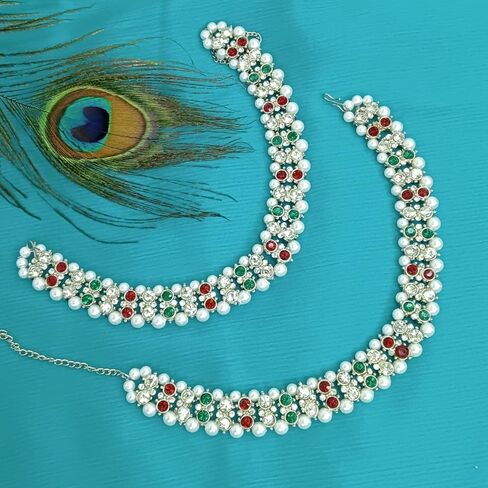 Efulgenz Silver Tone Indian Jewelry Anklets for Women Indian Bollywood Faux Pearl Crystal Wedding Bridal Indian Payal Anklet Set for Women Indian Ankle Bracelets in Saudi Arabia