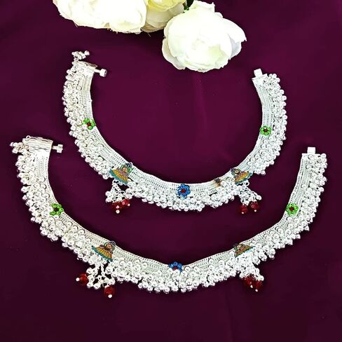 Efulgenz Silver Tone Indian Jewelry Anklets for Women Indian Bollywood Faux Pearl Crystal Wedding Bridal Indian Payal Anklet Set for Women Indian Ankle Bracelets in Saudi Arabia