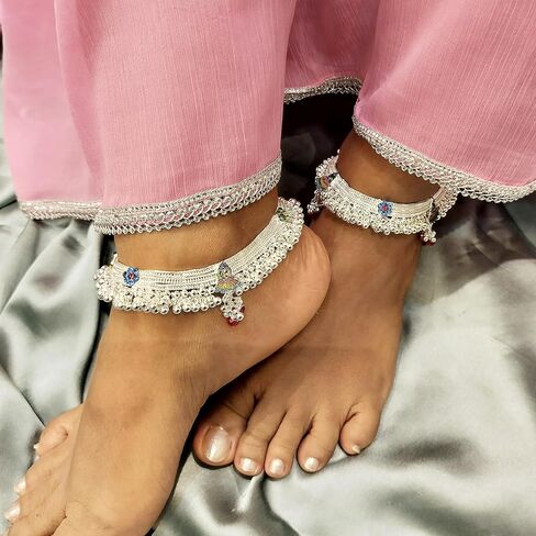 Efulgenz Silver Tone Indian Jewelry Anklets for Women Indian Bollywood Faux Pearl Crystal Wedding Bridal Indian Payal Anklet Set for Women Indian Ankle Bracelets in Saudi Arabia