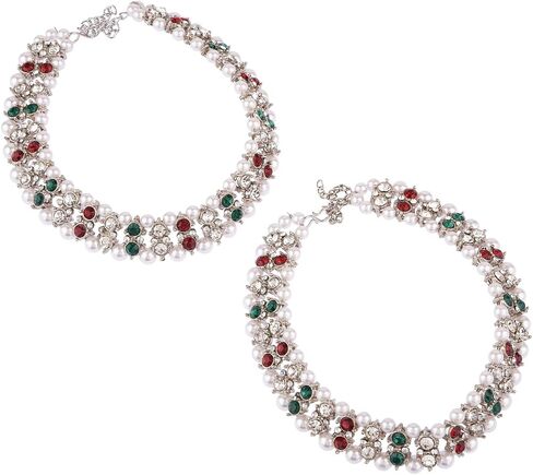 Efulgenz Silver Tone Indian Jewelry Anklets for Women Indian Bollywood Faux Pearl Crystal Wedding Bridal Indian Payal Anklet Set for Women Indian Ankle Bracelets in Saudi Arabia