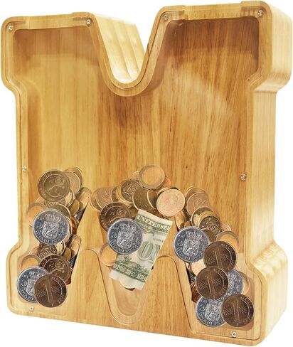 ANOTION 9" Large Piggy Bank for Kids, Wooden Letter Coin Bank for Boys Girls, Personalized Money Saving Bank Gifts for Birthday, Christmas (G) in Saudi Arabia