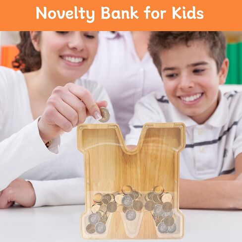 ANOTION 9" Large Piggy Bank for Kids, Wooden Letter Coin Bank for Boys Girls, Personalized Money Saving Bank Gifts for Birthday, Christmas (G) in Saudi Arabia