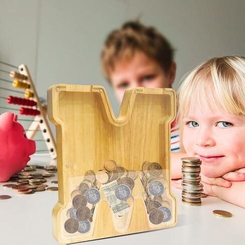 ANOTION 9" Large Piggy Bank for Kids, Wooden Letter Coin Bank for Boys Girls, Personalized Money Saving Bank Gifts for Birthday, Christmas (G) in Saudi Arabia