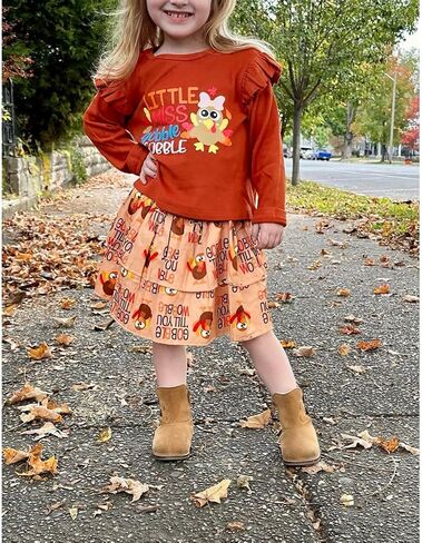 HIHA Toddler Girl Christmas Thanksgiving Outfit Long Sleeve Shirts Skirt Set in Saudi Arabia