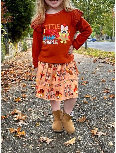 HIHA Toddler Girl Christmas Thanksgiving Outfit Long Sleeve Shirts Skirt Set in Saudi Arabia