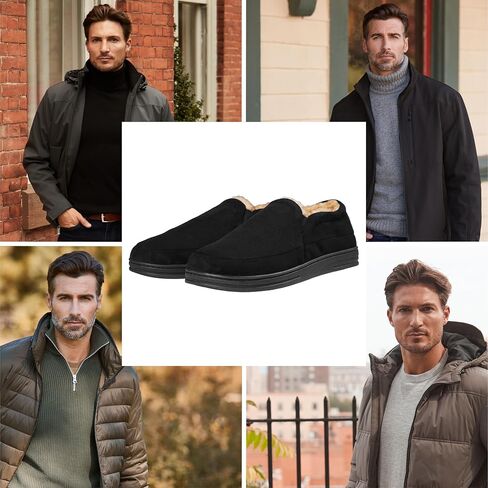 Weatherproof Microsuede House Shoes Mens Slippers - Twin Gore Design, Indoor and Outdoor Classic Men's Slippers, Cozy Faux Fur Lining Slip-On House Slippers for Men with Non-Slip Rubber Sole in Saudi Arabia