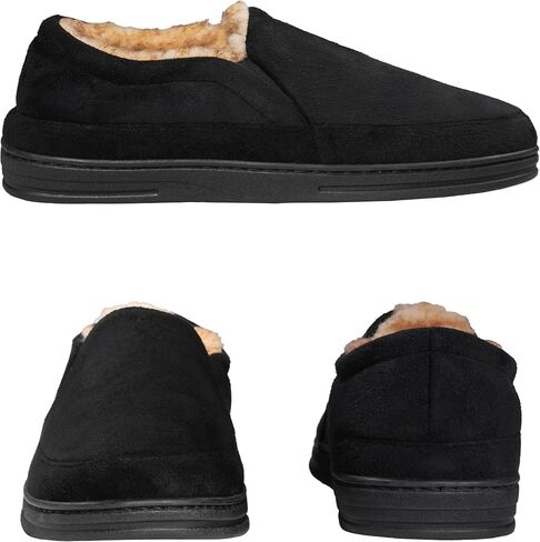 Weatherproof Microsuede House Shoes Mens Slippers - Twin Gore Design, Indoor and Outdoor Classic Men's Slippers, Cozy Faux Fur Lining Slip-On House Slippers for Men with Non-Slip Rubber Sole in Saudi Arabia
