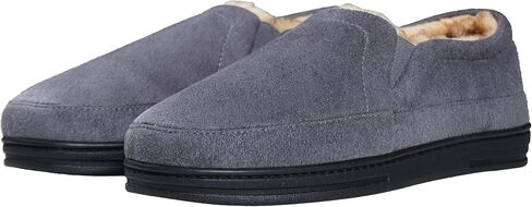 شباشب رجالي من جلد الغزال المقاوم للطقس - تصميم مزدوج، شباشب كلاسيكية للرجال للاستخدام الداخلي والخارجي، شباشب مريحة ببطانة من الفرو الصناعي سهلة الارتداء للرجال مع نعل مطاطي مانع للانزلاق in Kuwait