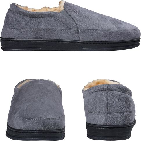 شباشب رجالي من جلد الغزال المقاوم للطقس - تصميم مزدوج، شباشب كلاسيكية للرجال للاستخدام الداخلي والخارجي، شباشب مريحة ببطانة من الفرو الصناعي سهلة الارتداء للرجال مع نعل مطاطي مانع للانزلاق in Kuwait