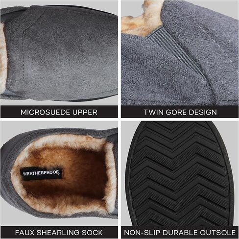 شباشب رجالي من جلد الغزال المقاوم للطقس - تصميم مزدوج، شباشب كلاسيكية للرجال للاستخدام الداخلي والخارجي، شباشب مريحة ببطانة من الفرو الصناعي سهلة الارتداء للرجال مع نعل مطاطي مانع للانزلاق in Kuwait