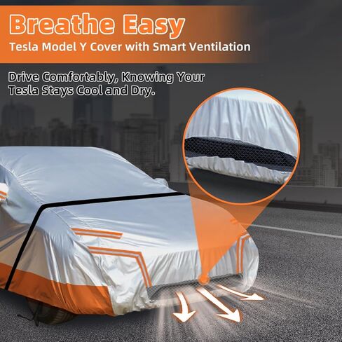 غطاء سيارة مخصص مناسب لطراز Tesla-Y مع سحاب باب الكابينة، غطاء سيارة مقاوم للماء في جميع الأحوال الجوية مع باب منفذ شحن شبكي جيد التهوية in Kuwait