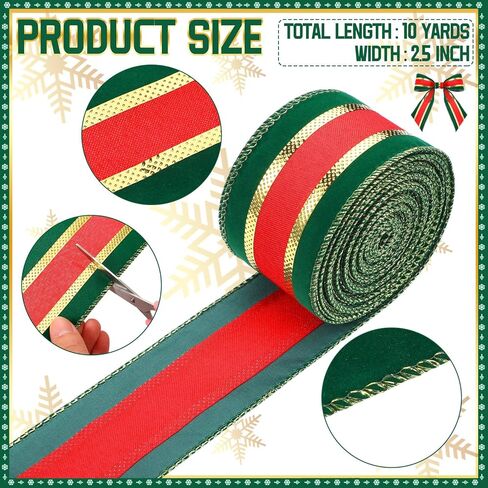 Waydress Christmas Ribbon Wired Edge Velvet Plush Overlay Ribbon 10 Yards 2.5 Inch Christmas Tree Ribbon Victorian Xmas Ribbon for Wrapping Wreath Bow Christmas Tree Decoration(Gold Pink Green) in Kuwait