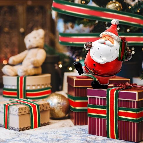 Waydress Christmas Ribbon Wired Edge Velvet Plush Overlay Ribbon 10 Yards 2.5 Inch Christmas Tree Ribbon Victorian Xmas Ribbon for Wrapping Wreath Bow Christmas Tree Decoration(Gold Pink Green) in Kuwait