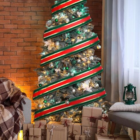 Waydress Christmas Ribbon Wired Edge Velvet Plush Overlay Ribbon 10 Yards 2.5 Inch Christmas Tree Ribbon Victorian Xmas Ribbon for Wrapping Wreath Bow Christmas Tree Decoration(Gold Pink Green) in Kuwait