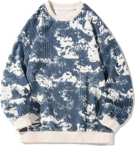GURUNVANI Mens Tie Dye Sweatshirt Jacquard Crewneck Sweatshirt Graphic Pullover Top in Saudi Arabia