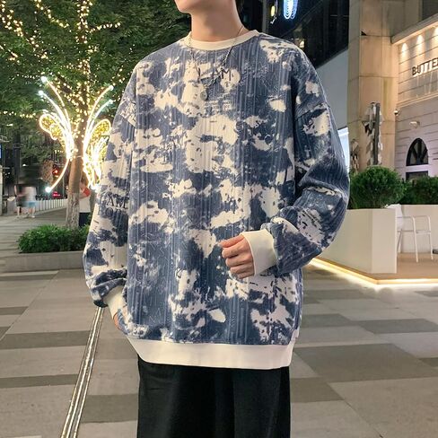 GURUNVANI Mens Tie Dye Sweatshirt Jacquard Crewneck Sweatshirt Graphic Pullover Top in Saudi Arabia