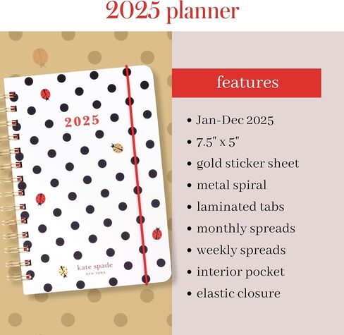Kate Spade New York Medium 12 Month 2025 Planner Monthly and Weekly Spreads, Sticker Sheel, Note Pages, Pocket and Hardcover (Ladybug Dot) in Saudi Arabia