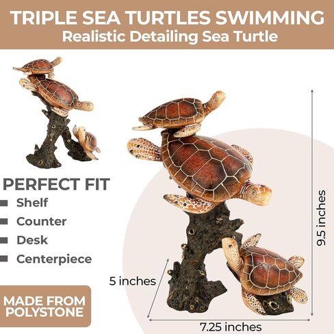 Sea Turtle Statue Triple Turtles Swimming on a Coral Reef Base Sea Coral Decor for Home Tabletop Collection (Green) in Saudi Arabia