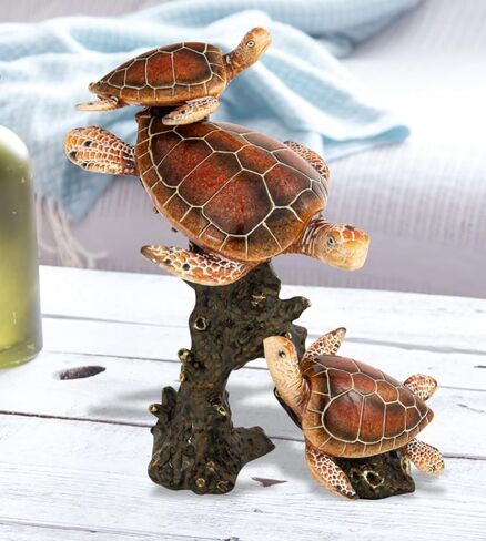 Sea Turtle Statue Triple Turtles Swimming on a Coral Reef Base Sea Coral Decor for Home Tabletop Collection (Green) in Saudi Arabia