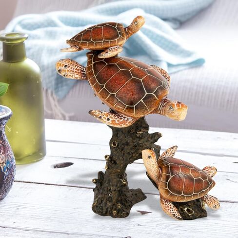 Sea Turtle Statue Triple Turtles Swimming on a Coral Reef Base Sea Coral Decor for Home Tabletop Collection (Green) in Saudi Arabia