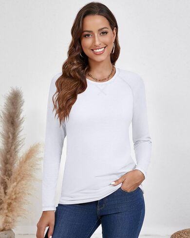 Ficerd 3 Pack Women's Long Sleeve T Shirt Crew Neck Raglan Sleeves Tunic Loose Fit Basic Tops Pullover 2024 Fall Trendy in Saudi Arabia