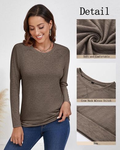 Ficerd 3 Pack Women's Long Sleeve T Shirt Crew Neck Raglan Sleeves Tunic Loose Fit Basic Tops Pullover 2024 Fall Trendy in Saudi Arabia