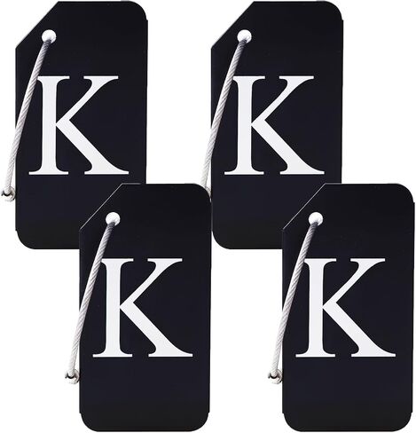 4 Pcs Initial Aluminum Luggage Tags, Baggage Tags with Identification Cards & Metal Loops, Bag Tags, Travel Tags, Suitcase Tags, ID Tags, Name Tags, Travel Accessories (Black, K) in Saudi Arabia