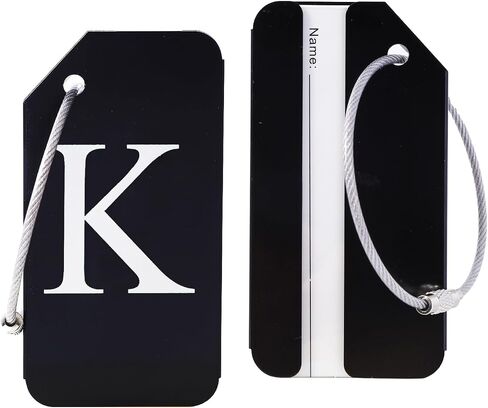 4 Pcs Initial Aluminum Luggage Tags, Baggage Tags with Identification Cards & Metal Loops, Bag Tags, Travel Tags, Suitcase Tags, ID Tags, Name Tags, Travel Accessories (Black, K) in Saudi Arabia
