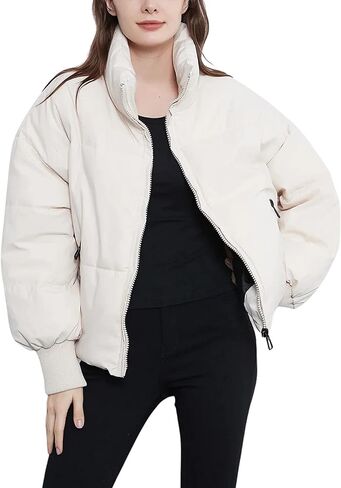 سترات نسائية منتفخة كاجوال من Unilexi معاطف شتوية ذات ياقة واقفة كبيرة الحجم ومبطنة in Kuwait