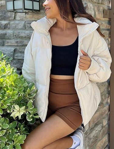 سترات نسائية منتفخة كاجوال من Unilexi معاطف شتوية ذات ياقة واقفة كبيرة الحجم ومبطنة in Kuwait