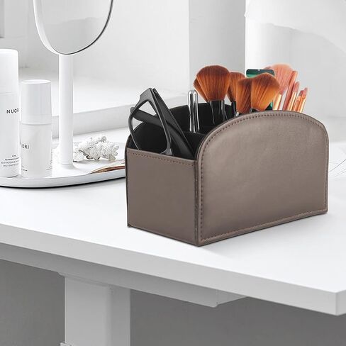 TV Media Storage Organizer Remote Control Holder Stable PU Leather Control Caddy with 4 Spacious Compartments (Dark Brown, 1) in Saudi Arabia