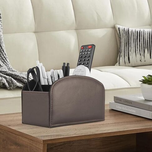 TV Media Storage Organizer Remote Control Holder Stable PU Leather Control Caddy with 4 Spacious Compartments (Dark Brown, 1) in Saudi Arabia