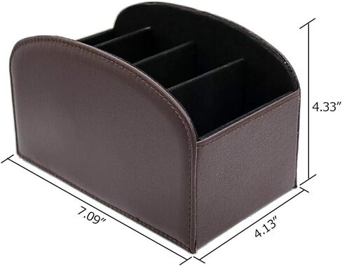TV Media Storage Organizer Remote Control Holder Stable PU Leather Control Caddy with 4 Spacious Compartments (Dark Brown, 1) in Saudi Arabia