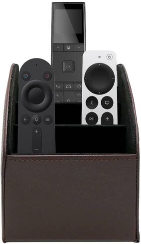 TV Media Storage Organizer Remote Control Holder Stable PU Leather Control Caddy with 4 Spacious Compartments (Dark Brown, 1) in Saudi Arabia