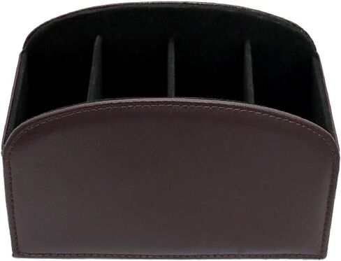TV Media Storage Organizer Remote Control Holder Stable PU Leather Control Caddy with 4 Spacious Compartments (Dark Brown, 1) in Saudi Arabia