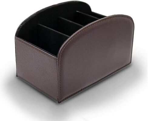 TV Media Storage Organizer Remote Control Holder Stable PU Leather Control Caddy with 4 Spacious Compartments (Dark Brown, 1) in Saudi Arabia