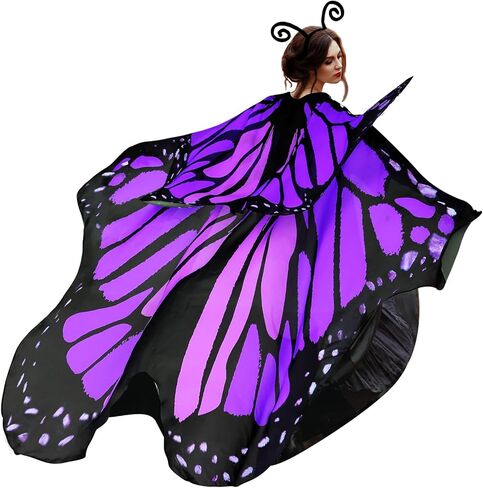 Suhine 2 Pcs Halloween Butterfly Wings Butterfly Shawl Double Layer Butterfly Costume with Headband for Women Girl in Saudi Arabia